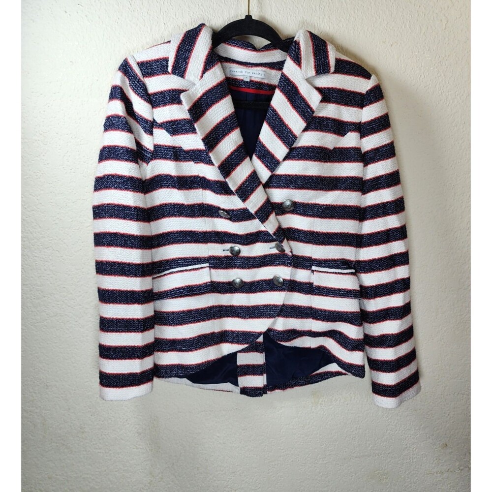 ​Search for Sanity Womens S Nautical Stripe Double Breasted Blazer Tweed Jacket